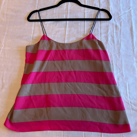 Tibi Silk Barbie Pink and Beige with Navy Straps Lined Camisole Tank Top Size 6 - Picture 2 of 7